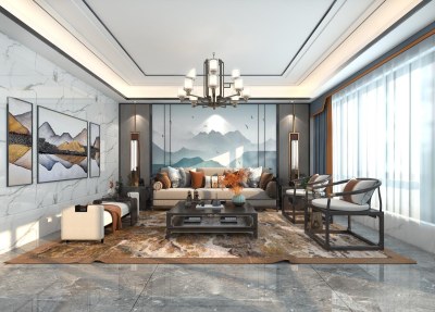 新中式客餐厅3D模型下载